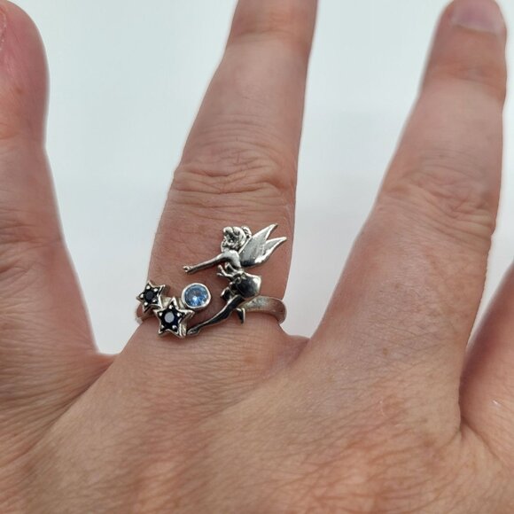 Sterling Silver 925 Fairy Fantasy Stars Rhinestone Ring SZ 6.25 - Picture 1 of 10